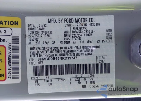 2022 Ford Bronco Sport Big Bend from USA, damaged, VIN 3FMCR9B69NRD19747